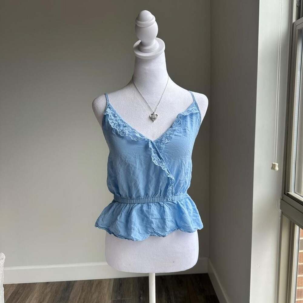 Y2K Adore Me Blue Lace V‑Neck Cami – Size S